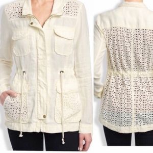 Luck Brand Linen Eyelet Full Zip Jacket Large